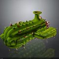 Green Spacecraft Model With Spiked Antennas And Base Structure Design 3d model