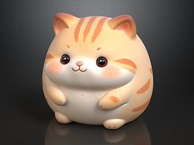 Chubby Orange And White Striped Plush Cat Doll With Cute Smiling Face 3d model