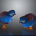 Two Vibrant Blue And Red Birds With Orange Feet On Dark 3D Background Reflections