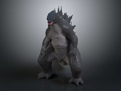 Godzilla 3D Creature Model Design With Spiked Back Open Mouth And Grey Skin 3d model