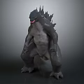 Godzilla 3D Creature Model Design With Spiked Back Open Mouth And Grey Skin