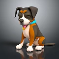 Cute Cartoon Dog Sitting With Closed Eyes Blue Collar Tongue Out And Reflective Floor