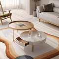 Modern Living Room Interior With Light Sofa And Round Coffee Table Set On Patterned Rug 3d model