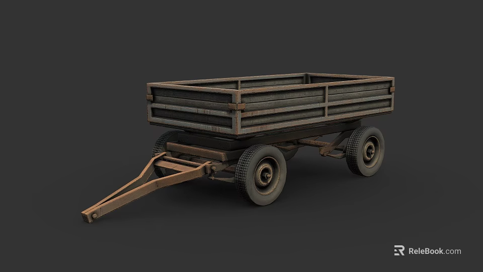 Vintage Wooden Trailer With Open Cargo Bed And Metal Wheels Structure 3d model 