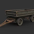 Vintage Wooden Trailer With Open Cargo Bed And Metal Wheels Structure