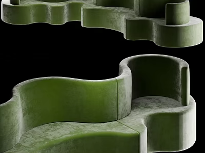 Elegant Green Multi Person Sofa With Wavy Design And Velvet Upholstery 3d model