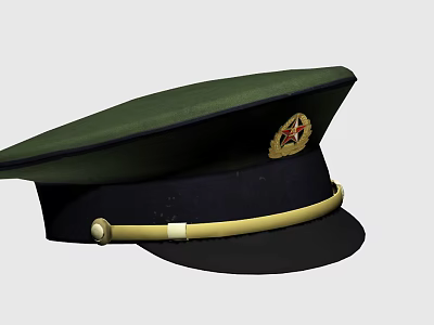 Green And Black Military Hat With Golden Star Badge Gold Hat Band And White Accent 3d model