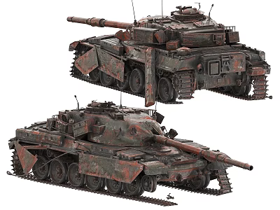 Two Detailed Military Camouflage Tanks With Realistic Turret And Track Design 3d model