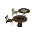 Stylish Round Dining Table Set With Woven Chairs Wooden Top And Metal Legs