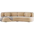 Modern Beige Sectional Sofa With Round Cushions And Gray Throw Blanket 3d model