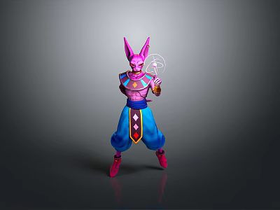 Colorful Anime Character With Purple Skin Pink Horns Blue Pants Holding Glowing Energy Orb 3d model