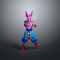 Colorful Anime Character With Purple Skin Pink Horns Blue Pants Holding Glowing Energy Orb