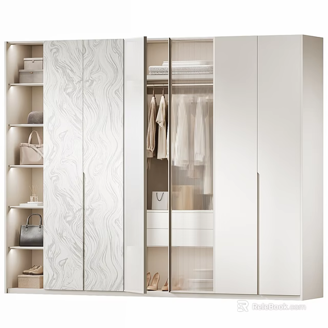 Modern Wardrobe Interior Design With Glass Door Hanging Clothes Drawers And Storage For Bags 3d model 