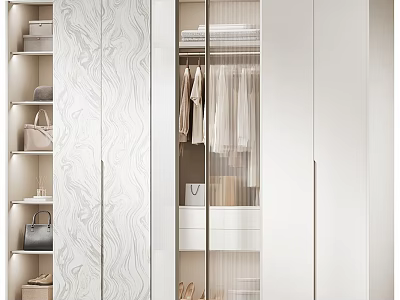 Modern Wardrobe Interior Design With Glass Door Hanging Clothes Drawers And Storage For Bags 3d model