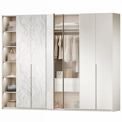 Modern Wardrobe Interior Design With Glass Door Hanging Clothes Drawers And Storage For Bags 3d model