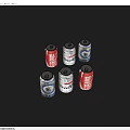Different Brands Canned Beverages Including Cola And Soda Drinks On Gray Surface