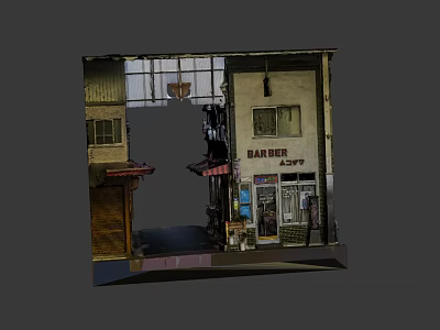 Colorful Cartoon Scene With Barber Shop Building Storefront Awning And Windows 3d model