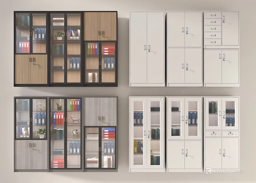 Modern Storage Cabinets With Open Shelves Closed Doors And Drawers For Office Home Organization 3d model 