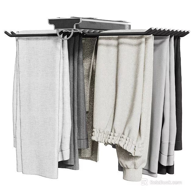Hanging Casual Pants on Black Hanger with Various Colors Gray Beige Black and Drawstring Detail 3d model 