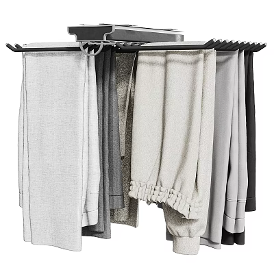 Hanging Casual Pants on Black Hanger with Various Colors Gray Beige Black and Drawstring Detail 3d model