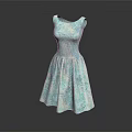 Light Green Sleeveless Dress Featuring Floral Pattern And Flared Skirt