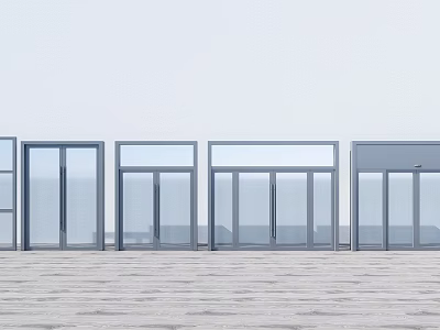 Modern Glass Entrance Doors With Sleek Metal Frames And Transparent Panels Design 3d model