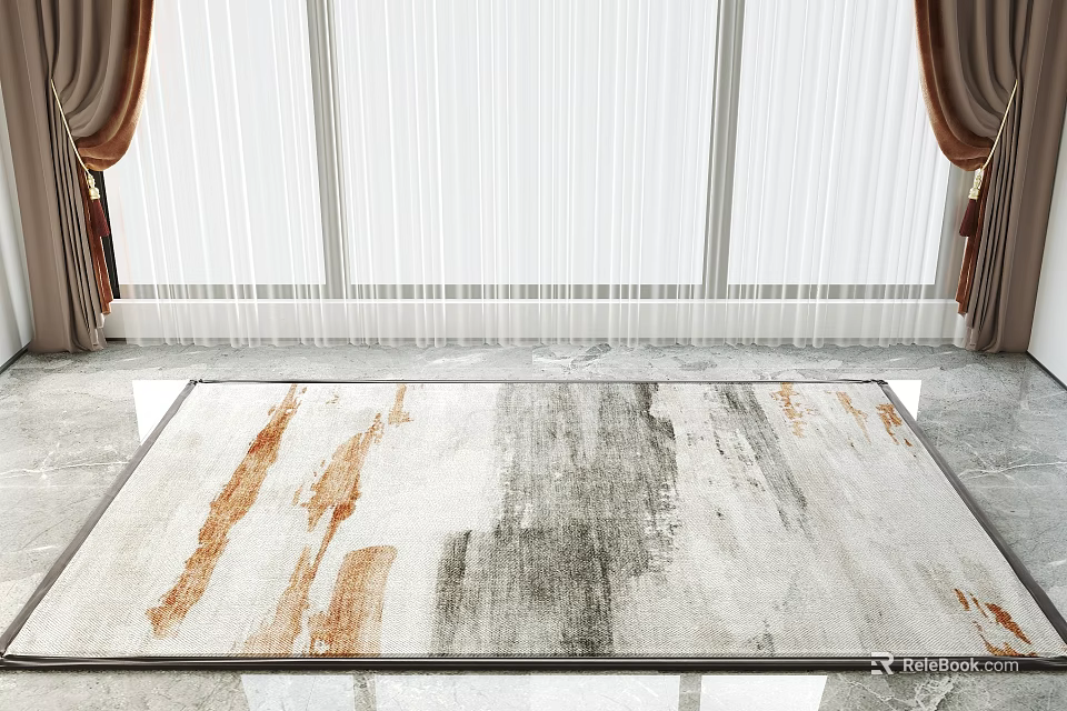 Square Area Rug With Abstract Pattern In Bright Room With Curtains 3d model