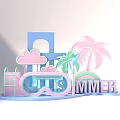 Summer Themed Photo Check In Spot With Pink Clouds Palm Trees And Swim Goggles