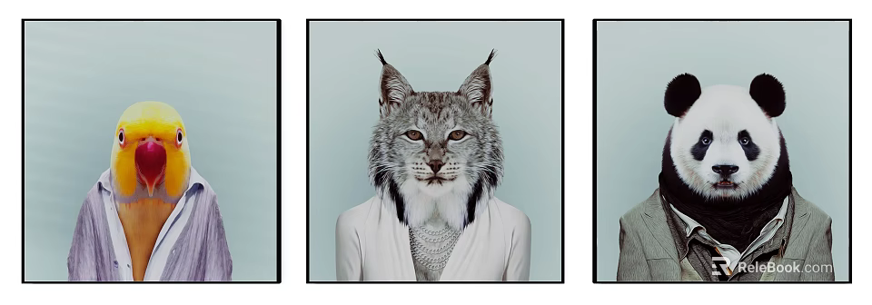 Stylish Lynx Head Animal Painting In Human Clothing With Light Blue Background 3d model 