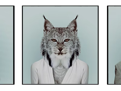 Stylish Lynx Head Animal Painting In Human Clothing With Light Blue Background 3d model