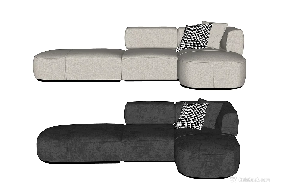 Light Gray And Dark Gray Fabric Sectional Sofa With Checkered Cushions Modular Design 3d model