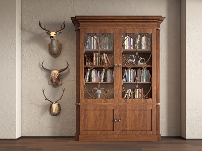 American Bookcase Antique Bookcase Decorative Cabinet American Decorative Pendant Deer Head Decorative Pendant 3d model