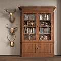 American Bookcase Antique Bookcase Decorative Cabinet American Decorative Pendant Deer Head Decorative Pendant 3d model