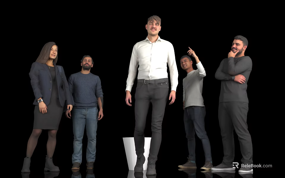 Diverse Group of People Standing Together With Various Poses And Business Casual Attire 3d model 