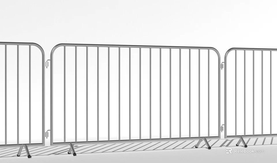 Movable Steel Fence With Vertical Bars And Sturdy Base For Temporary Safety 3d model 