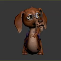 Cute Cartoon Dachshund With Orange Fur Blue Collar Purple Vest Standing On Dark Background