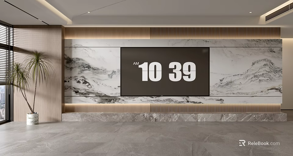 Modern Elegant TV Background Wall Design With Marble Texture And LED Lighting Strips 3d model
