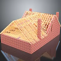 Detached House With Red Brick Construction And Wooden Roof Frame Featuring Chimneys