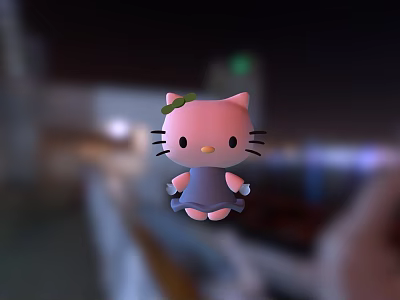 Pink Hello Kitty Toy Figure With Green Bow And Blue Dress Design 3d model