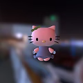 Pink Hello Kitty Toy Figure With Green Bow And Blue Dress Design