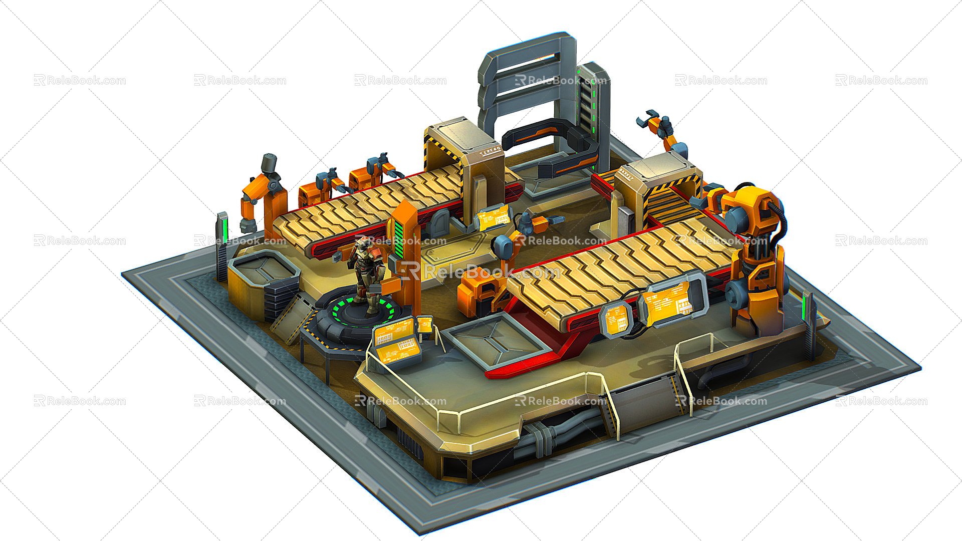 Modern Conveyor Isometric Mechanical Robot Assembling Conveyor 3d model