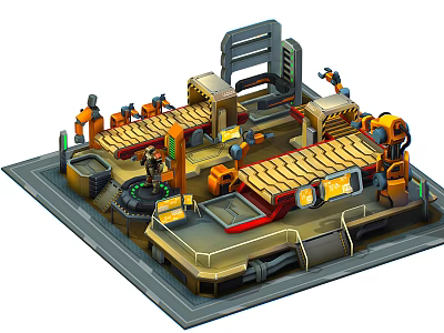 Advanced Automated Industrial Equipment With Robotic Arms And Production Line Systems 3d model
