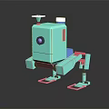 3D Model Turquoise Square Robot With Camera Eye Antenna Red Feet And Limbs