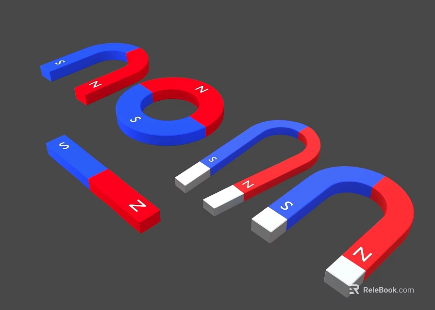 Hardware Tools Set Featuring Red Blue Horseshoe And Bar Magnets 3d model 