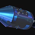 Futuristic Metallic Space Capsule With Blue Lighting And Landing Legs