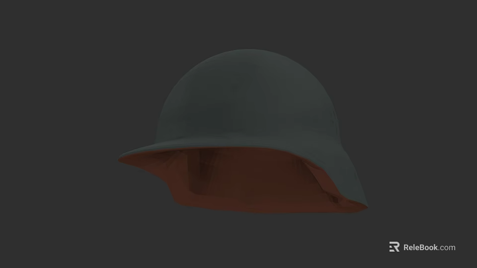 Green Military Style Hat with Round Crown and Brown Inner Lining Classic Design 3d model 