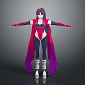 3D Fantasy Female Character Purple Hair Red Cape Black Outfit Creature Design