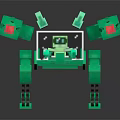 Small Character Piloting Green Mechanical Creature with Transparent Cockpit and Red Eyes 3d model
