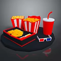 Delicious Movie Snack Set With Popcorn Fries Red Drink And 3D Glasses
