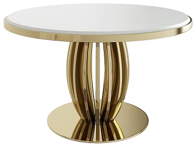 Round White Tabletop With Modern Golden Curved Legs And Shiny Base 3d model
